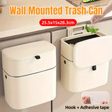 Wall Mounted Hanging Waste Bin with Lid Household Cabinet Trash Can Cream White