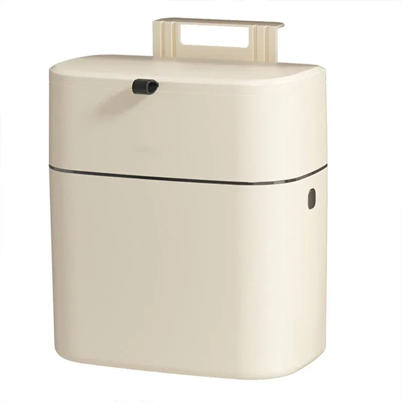 Wall Mounted Hanging Waste Bin with Lid Household Cabinet Trash Can Cream White