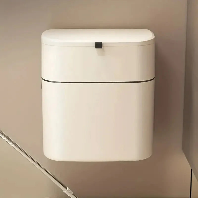 Wall Mounted Hanging Waste Bin with Lid Household Cabinet Trash Can Cream White