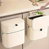 Wall Mounted Hanging Waste Bin with Lid Household Cabinet Trash Can Cream White - Extra Image