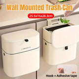 Wall Mounted Hanging Waste Bin with Lid Household Cabinet Trash Can Cream White