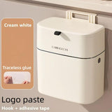 Wall Mounted Hanging Waste Bin with Lid Household Cabinet Trash Can Cream White - 45-Degree Angle