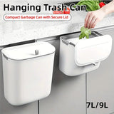 Wall Mounted Hanging Wastebasket with Sliding Lid for Kitchen and Bathroom Use - 7L - Front View