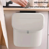 Wall Mounted Hanging Wastebasket with Sliding Lid for Kitchen and Bathroom Use - 7L - Low Angle