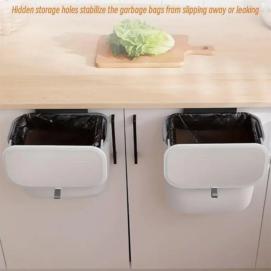 Wall Mounted Hanging Wastebasket with Sliding Lid for Kitchen and Bathroom Use - 7L