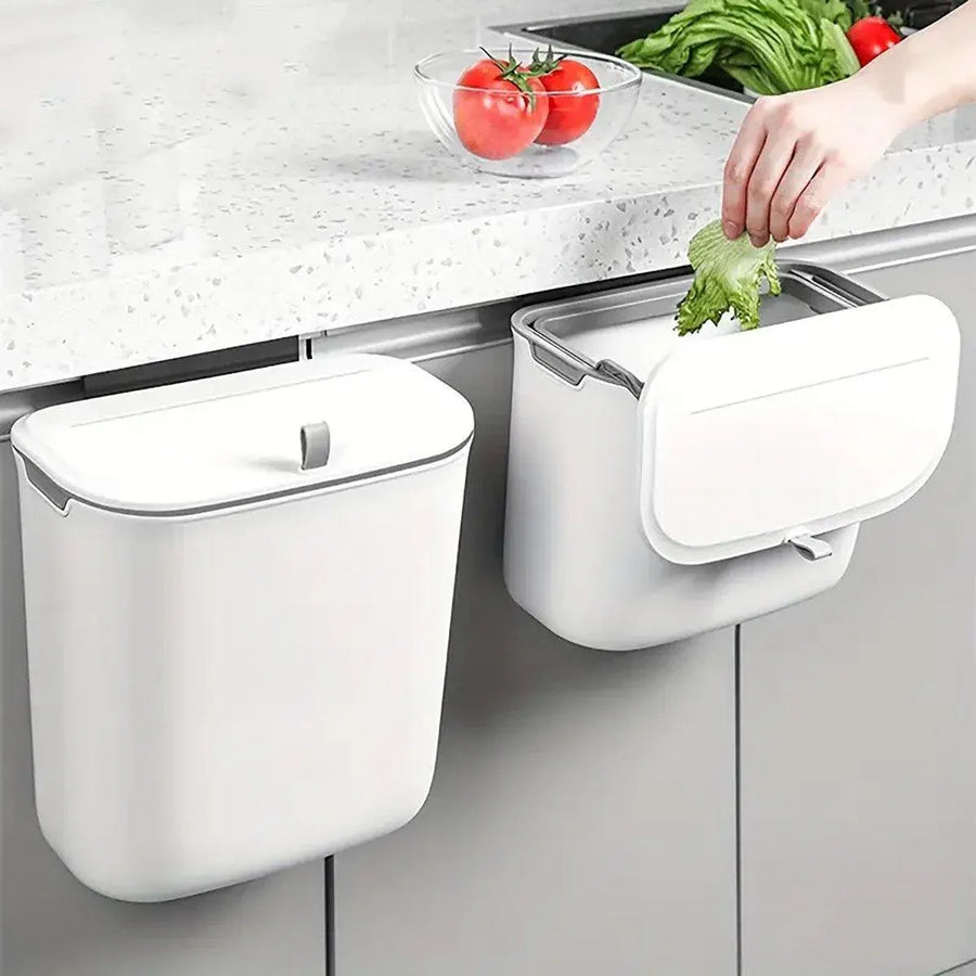Wall Mounted Hanging Wastebasket with Sliding Lid for Kitchen and Bathroom Use - 7L