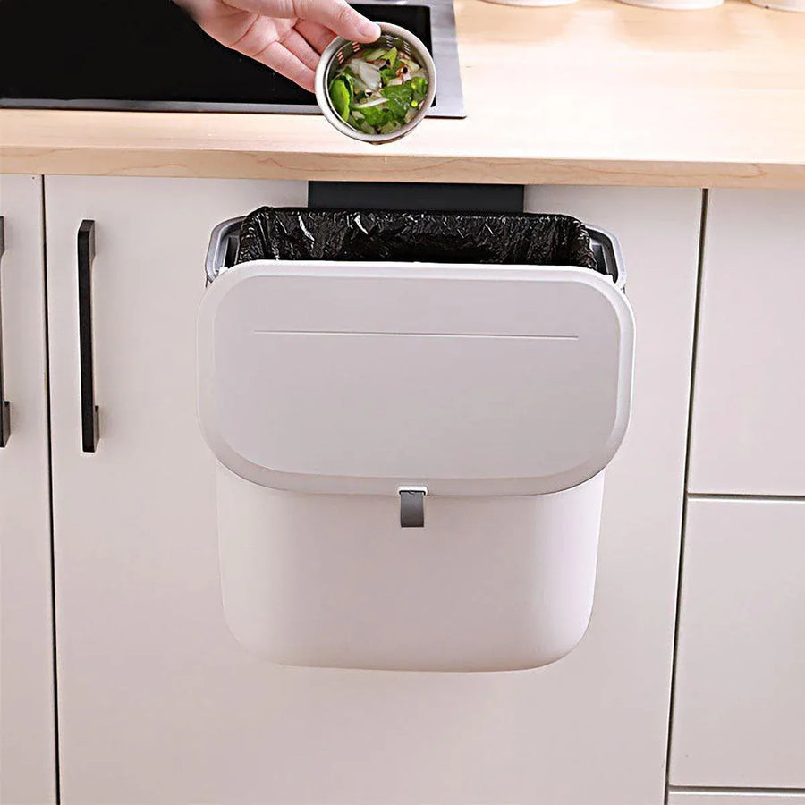 Wall Mounted Hanging Wastebasket with Sliding Lid for Kitchen and Bathroom Use - 7L