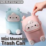 Mini Monster Trash Can Desktop Flip Top Garbage Bin Small Plastic Waste Basket - Light Blue - Front View