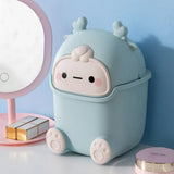 Mini Monster Trash Can Desktop Flip Top Garbage Bin Small Plastic Waste Basket - Light Blue - Low Angle