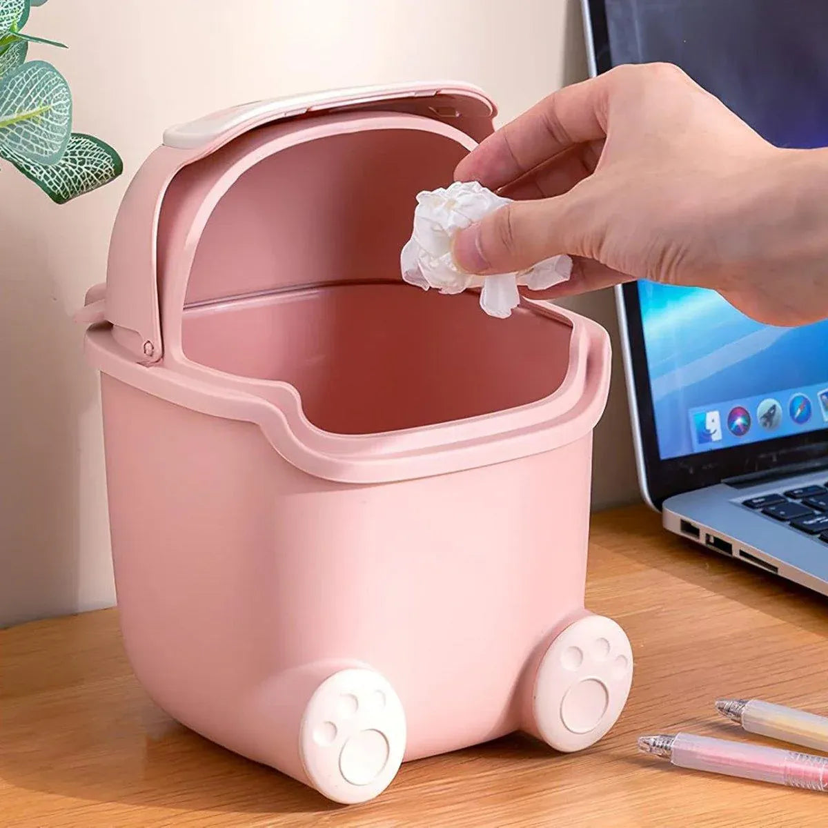 Mini Monster Trash Can Desktop Flip Top Garbage Bin Small Plastic Waste Basket - Light Blue
