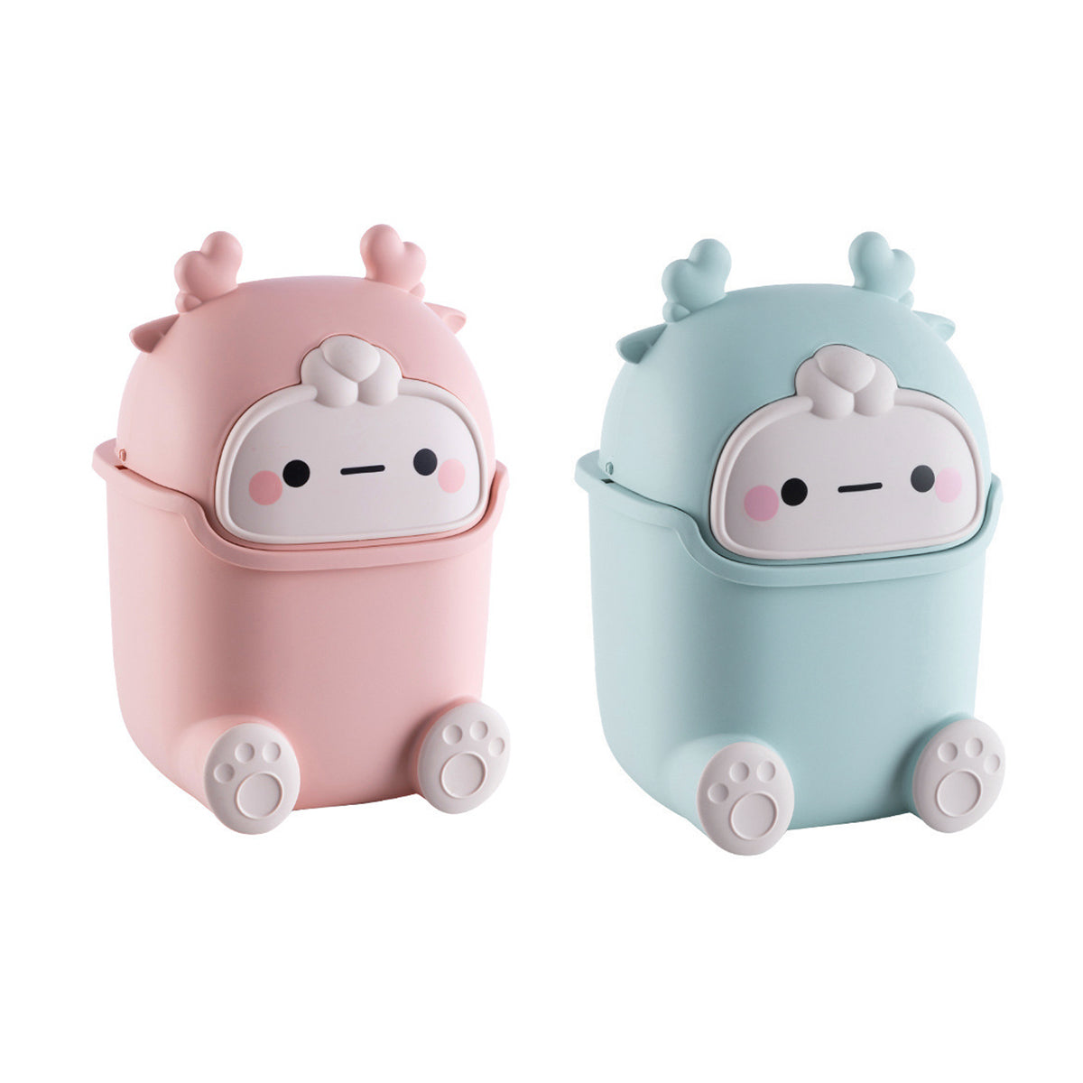 Mini Monster Trash Can Desktop Flip Top Garbage Bin Small Plastic Waste Basket - Light Blue