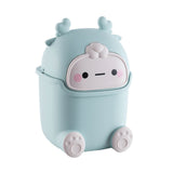 Mini Monster Trash Can Desktop Flip Top Garbage Bin Small Plastic Waste Basket - Light Blue - Close-Up Angle