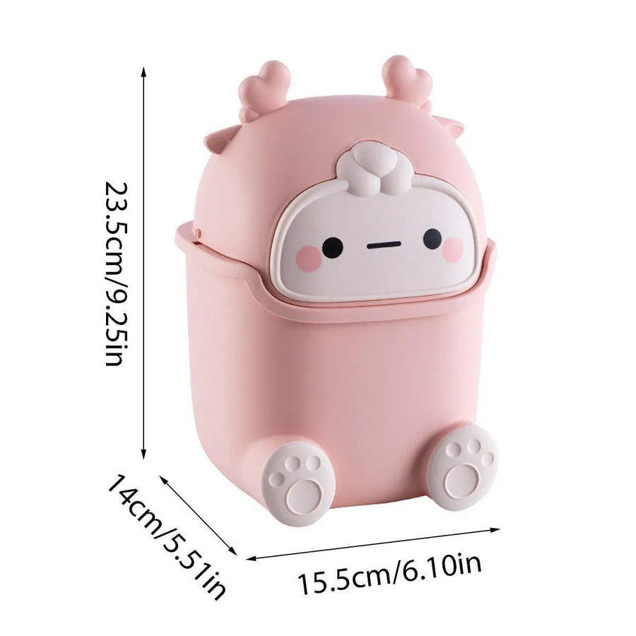 Mini Monster Trash Can Desktop Flip Top Garbage Bin Small Plastic Waste Basket - Pink