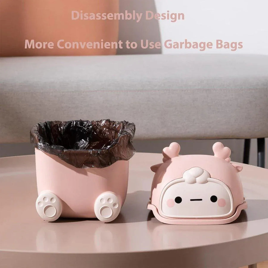 Mini Monster Trash Can Desktop Flip Top Garbage Bin Small Plastic Waste Basket - Pink