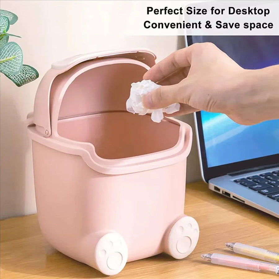 Mini Monster Trash Can Desktop Flip Top Garbage Bin Small Plastic Waste Basket - Pink