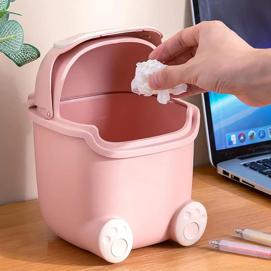 Mini Monster Trash Can Desktop Flip Top Garbage Bin Small Plastic Waste Basket - Pink