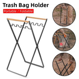 Outdoor Portable Wooden Folding Garbage Rack Picnic Barbecue Plastic Bag Holder