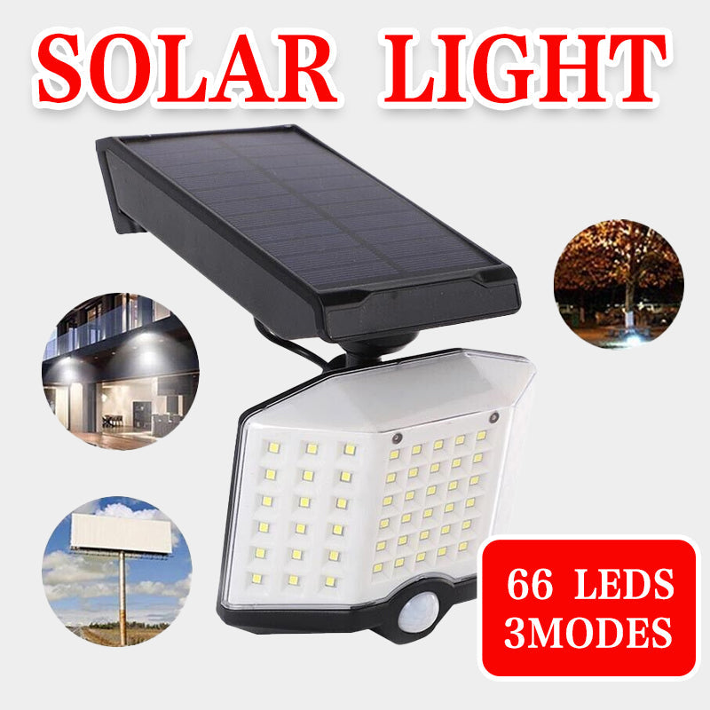 66 LED Solar Motion Sensor Light Outdoor Wall Security Lamp with 3 Heads