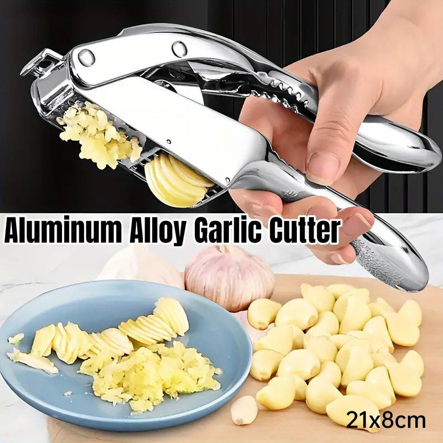 Multifunctional Garlic Press Aluminum Alloy Two-in-One Garlic Cutter Masher Tool
