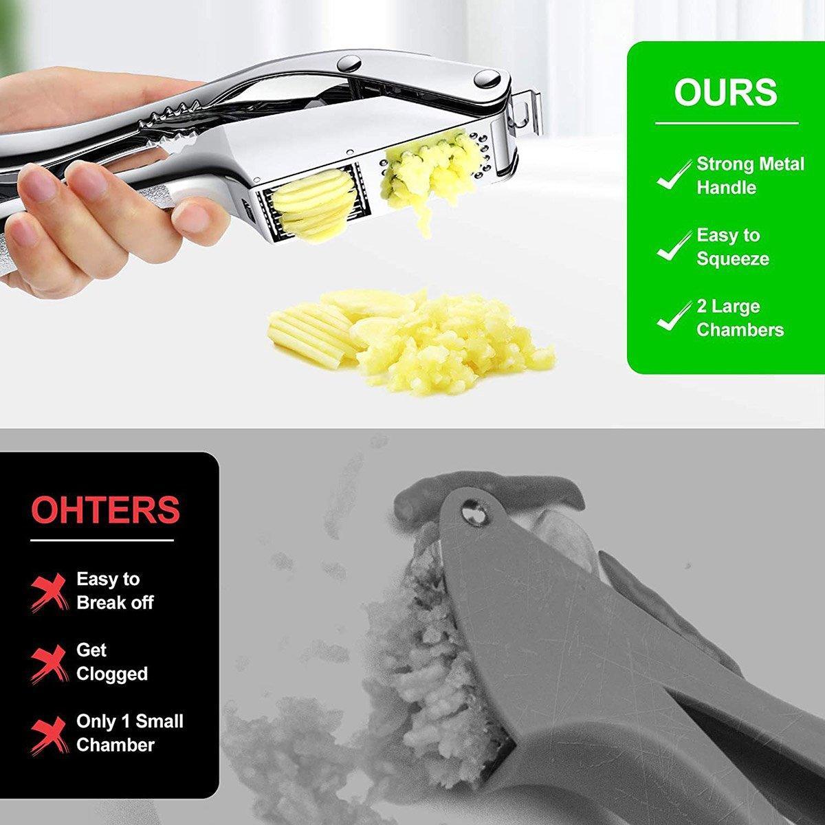 Multifunctional Garlic Press Aluminum Alloy Two-in-One Garlic Cutter Masher Tool