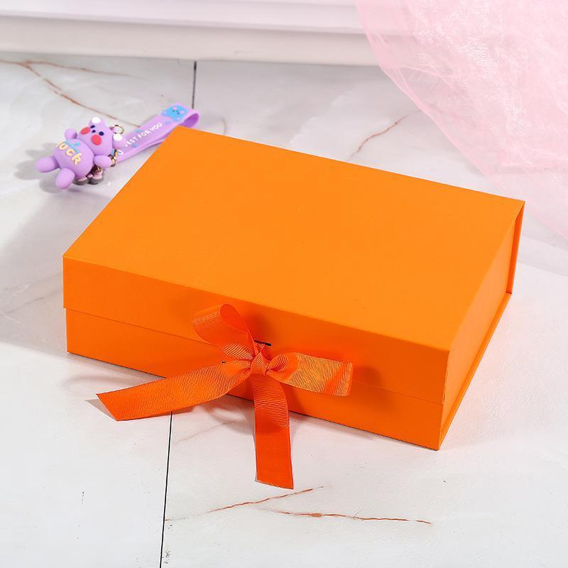 Elegant Ribbon Flip Folding Gift Boxes Multiple Colors High-Quality Cardboard - Pink