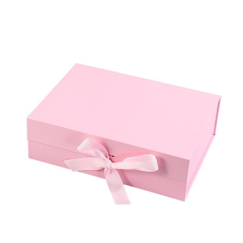 Elegant Ribbon Flip Folding Gift Boxes Multiple Colors High-Quality Cardboard - Pink