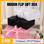 Elegant Ribbon Flip Folding Gift Boxes Multiple Colors High-Quality Cardboard - White