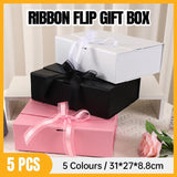 Elegant Ribbon Flip Folding Gift Boxes Multiple Colors High-Quality Cardboard - White