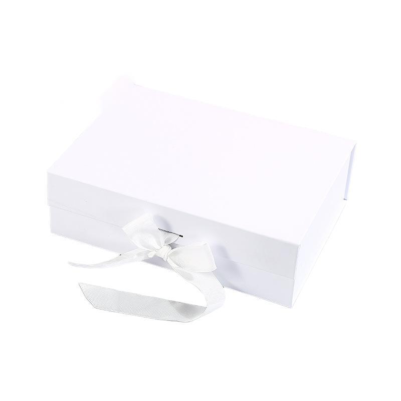 Elegant Ribbon Flip Folding Gift Boxes Multiple Colors High-Quality Cardboard - White