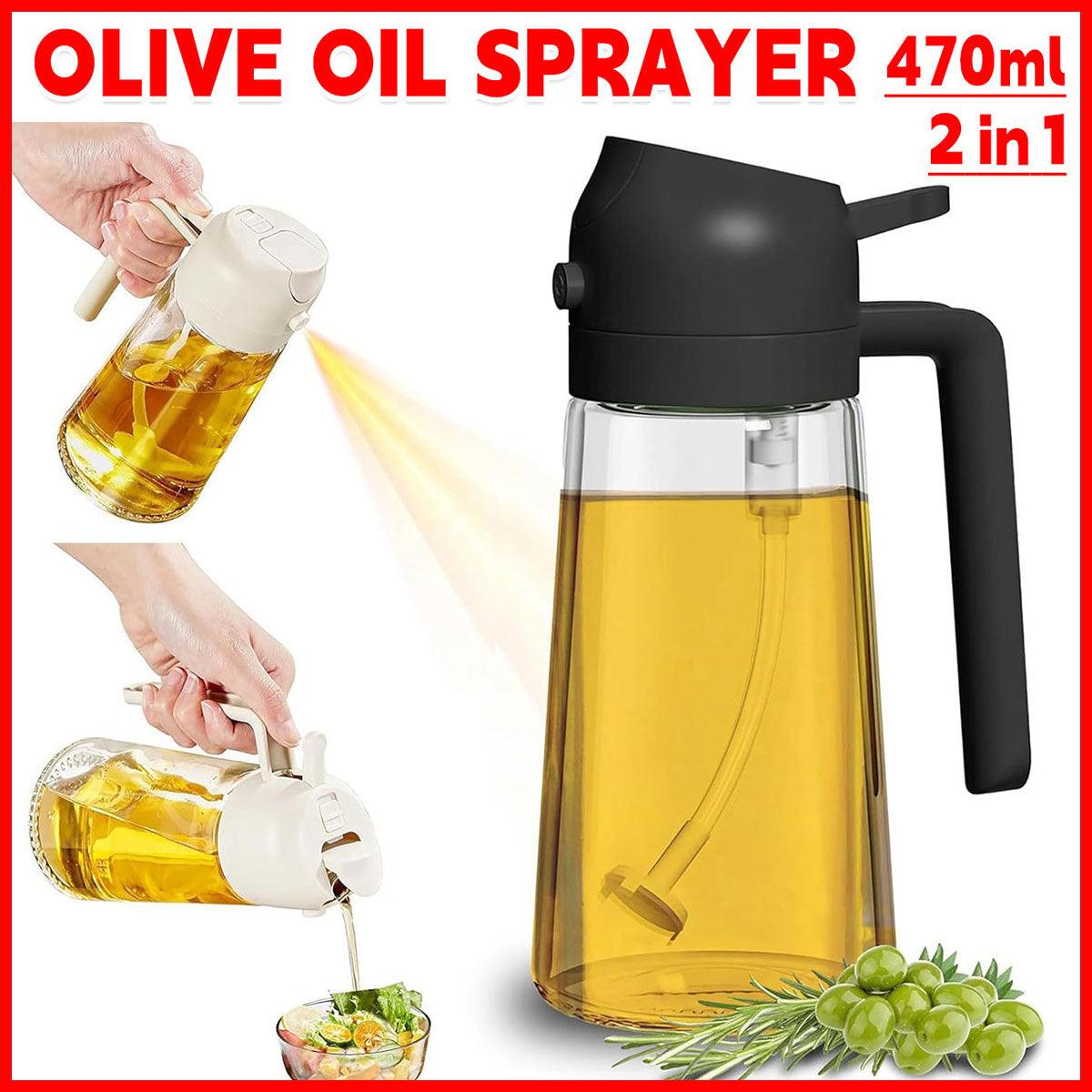 2-in-1 470ml Glass Oil Bottle Spray Pour Automatic Pressure Control Kitchen Tool - Beige