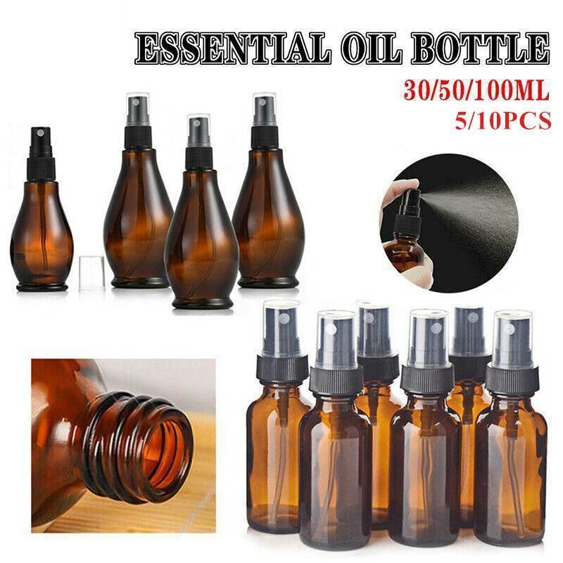 30-100Ml Amber Glass Essential Oil Spray Roller Bottles Mist Sprayer Containers