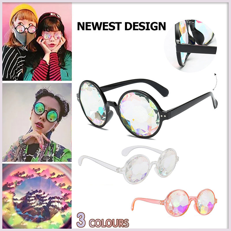 Festival Rave Kaleidoscope Glasses Prism Lens Crystal Effect Party Sunglasses - White