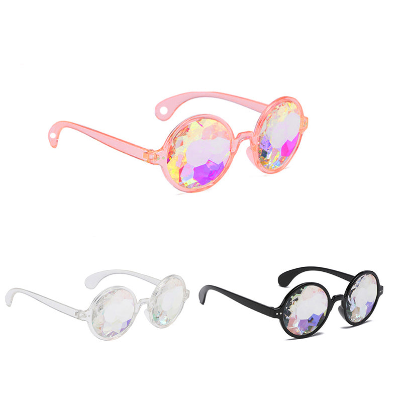 Festival Rave Kaleidoscope Glasses Prism Lens Crystal Effect Party Sunglasses - White