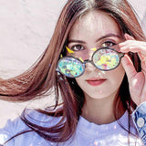 Festival Rave Kaleidoscope Glasses Prism Lens Crystal Effect Party Sunglasses - White - Side View