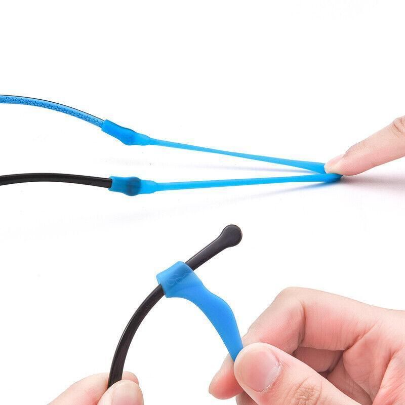 Silicone Glasses Strap and Ear Grip Set Eyeglasses Holder Cord with Hooks 20cm - Black