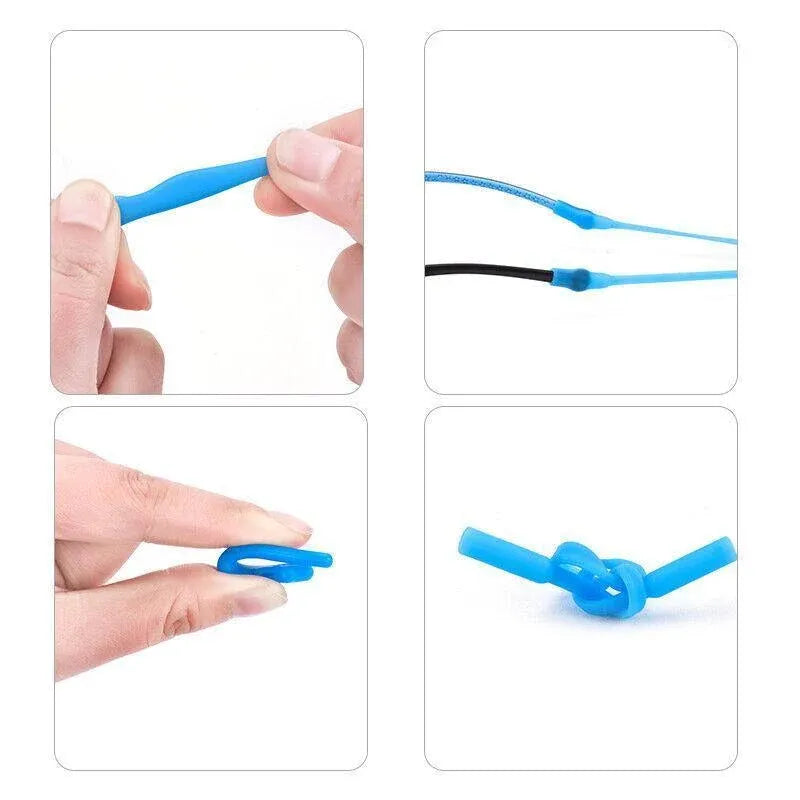 Silicone Glasses Strap and Ear Grip Set Eyeglasses Holder Cord with Hooks 20cm - Blue