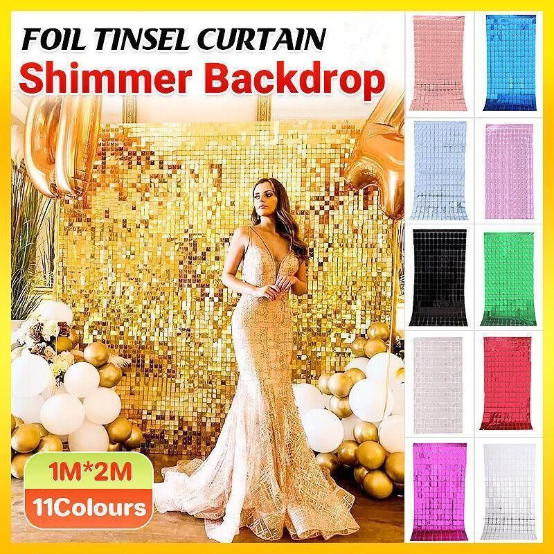 Rectangle Tinsel Curtain Shimmer Wall Backdrop 2M Length Party Decoration Sequin - Light Pink