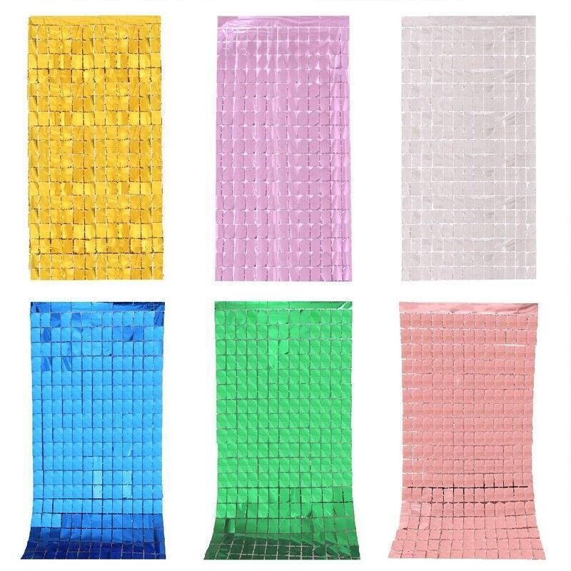 Rectangle Tinsel Curtain Shimmer Wall Backdrop 2M Length Party Decoration Sequin - Light Pink
