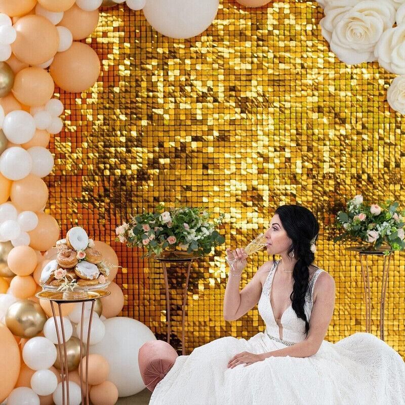 Rectangle Tinsel Curtain Shimmer Wall Backdrop 2M Length Party Decoration Sequin - Rose Gold