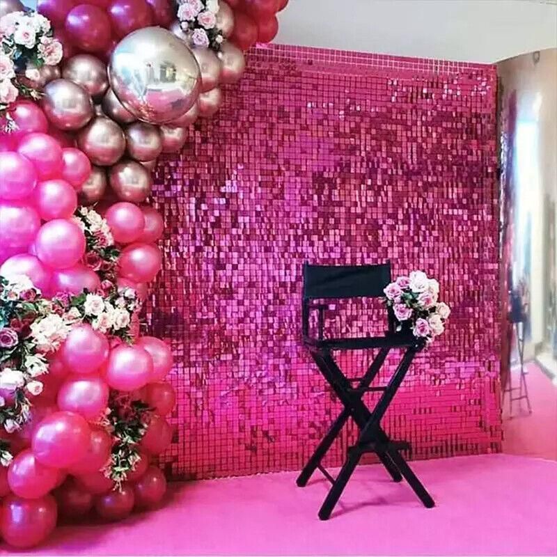 Rectangle Tinsel Curtain Shimmer Wall Backdrop 2M Length Party Decoration Sequin - Rose Gold