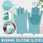 Silicone Dishwashing Gloves with Scrubber Palms, Blue, 1 Pair (2 Pcs)