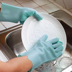 Silicone Dishwashing Gloves with Scrubber Palms, Blue, 1 Pair (2 Pcs)