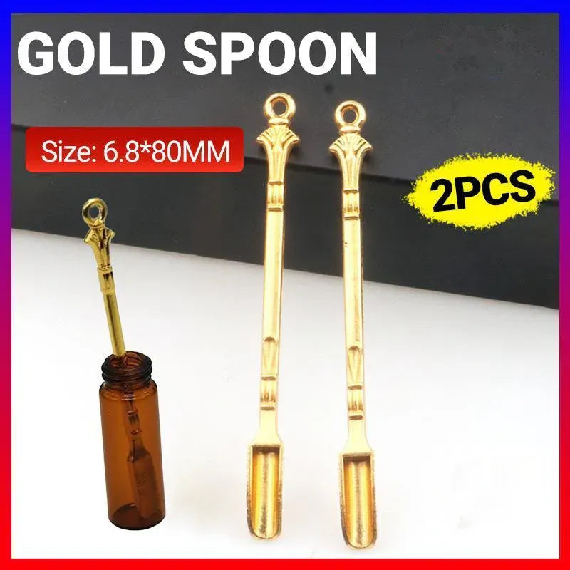 2PCS Gold Mini Scoop Spoon Metal Powder Spatula for Kitchen Craft or Resin Use