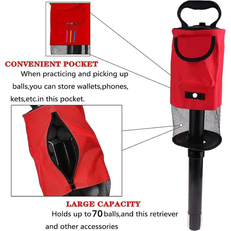 Golf Mesh Ball Pickup Tube Golf Accessories Portable Golf Ball Retriever Tool - Red