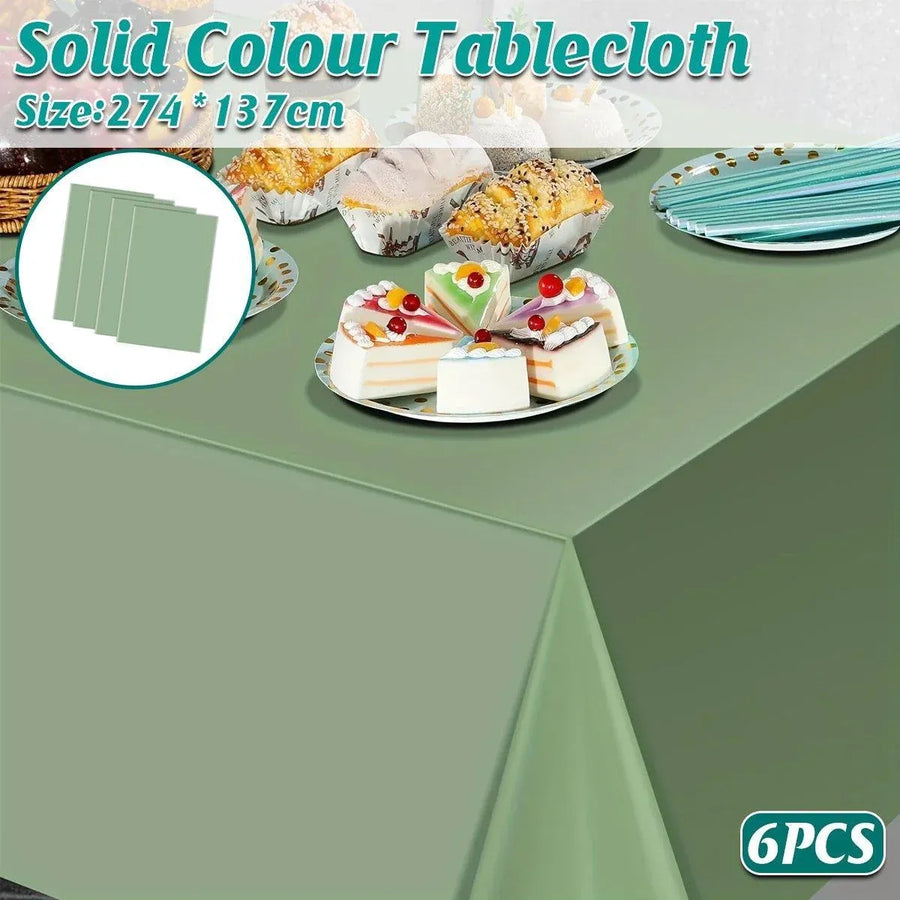 6pcs Green Disposable Tablecloths for Party and Event Decorations Table Covers