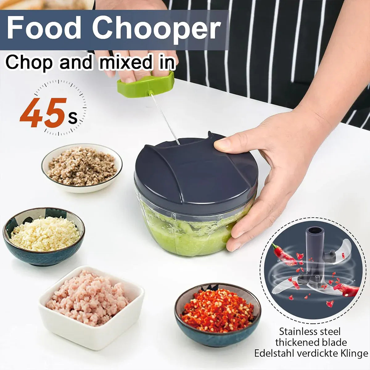 Garlic Press Chopper Slicer Hand Presser Grinder Crusher Home Kitchen Tools Use - 600ml