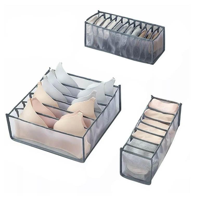 Foldable Drawer Organizer Divider Bra Sock Underwear Storage Closet Wardrobe - Grey with 6 Boxes