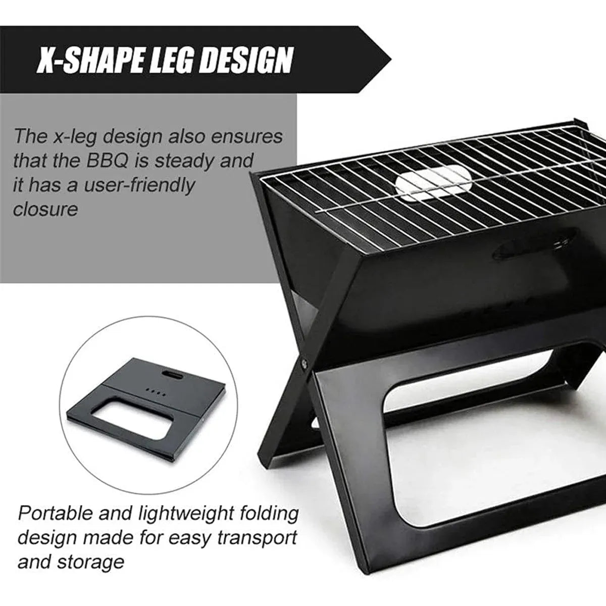 Grillz BBQ Grill Charcoal Smoker Outdoor Portable Camping Folding Steel Barbecue