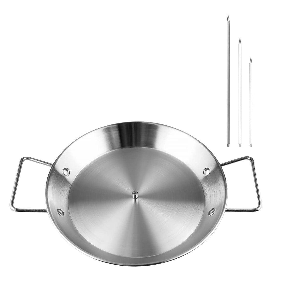 Stainless Steel BBQ Rotisserie Pan Kit Accessories with 3 Removable Iron Skewers