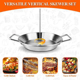 Stainless Steel BBQ Rotisserie Pan Kit Accessories with 3 Removable Iron Skewers - 45-Degree Angle